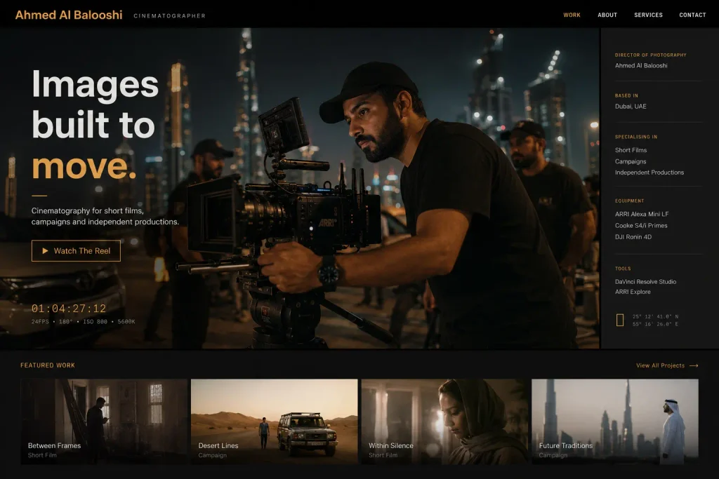 Ahmed Al Balooshi cinematographer portfolio website concept