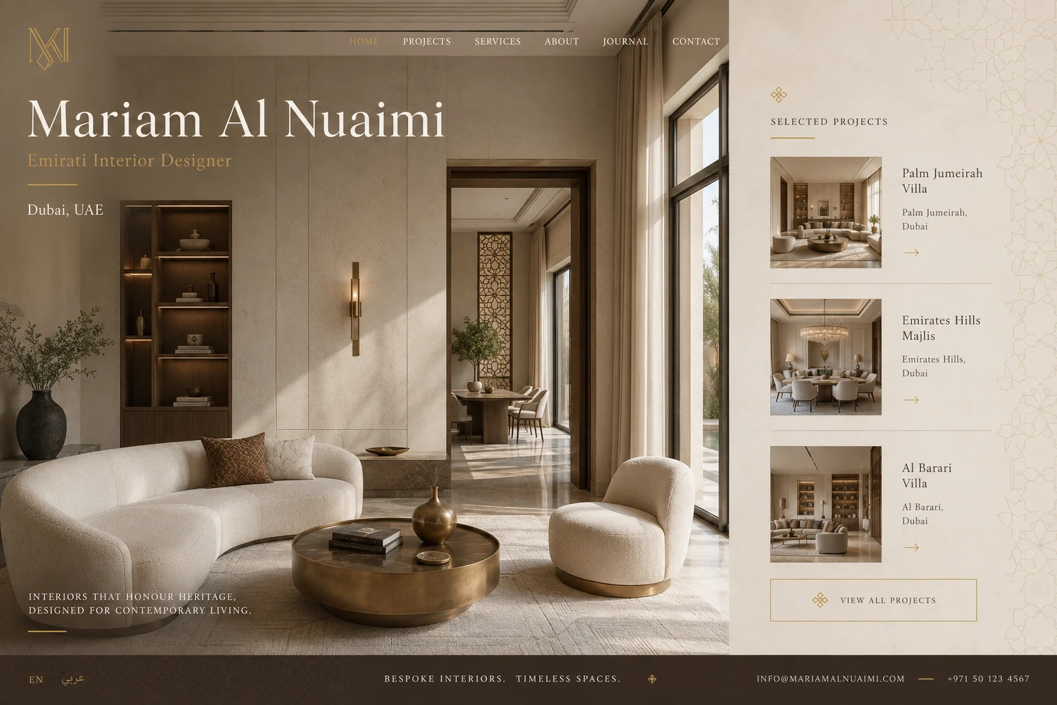 Mariam Al Nuaimi luxury villas interior designer portfolio website concept