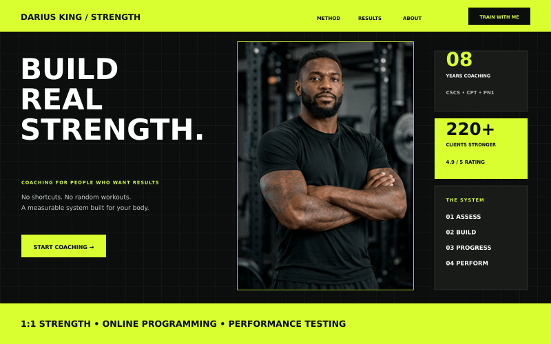 Strength trainer personal portfolio website concept