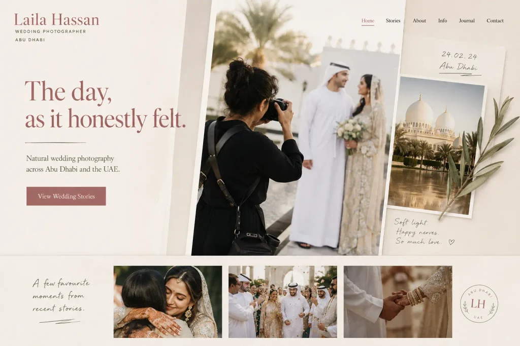 Laila Hassan wedding photographer portfolio website concept