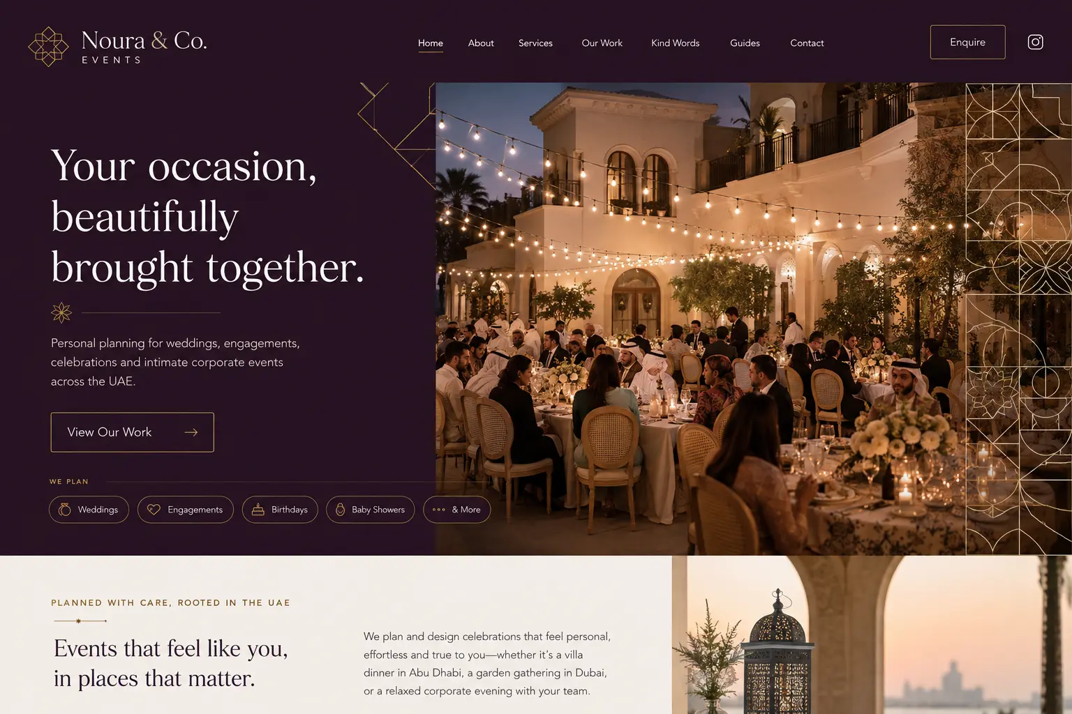 Noura and Co Events portfolio website concept