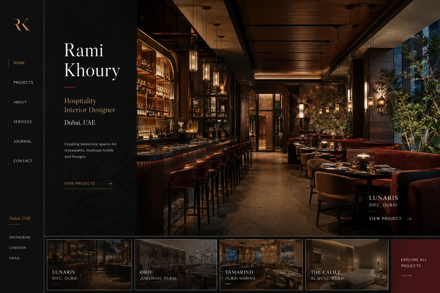 Rami Khoury hospitality interiors portfolio website concept