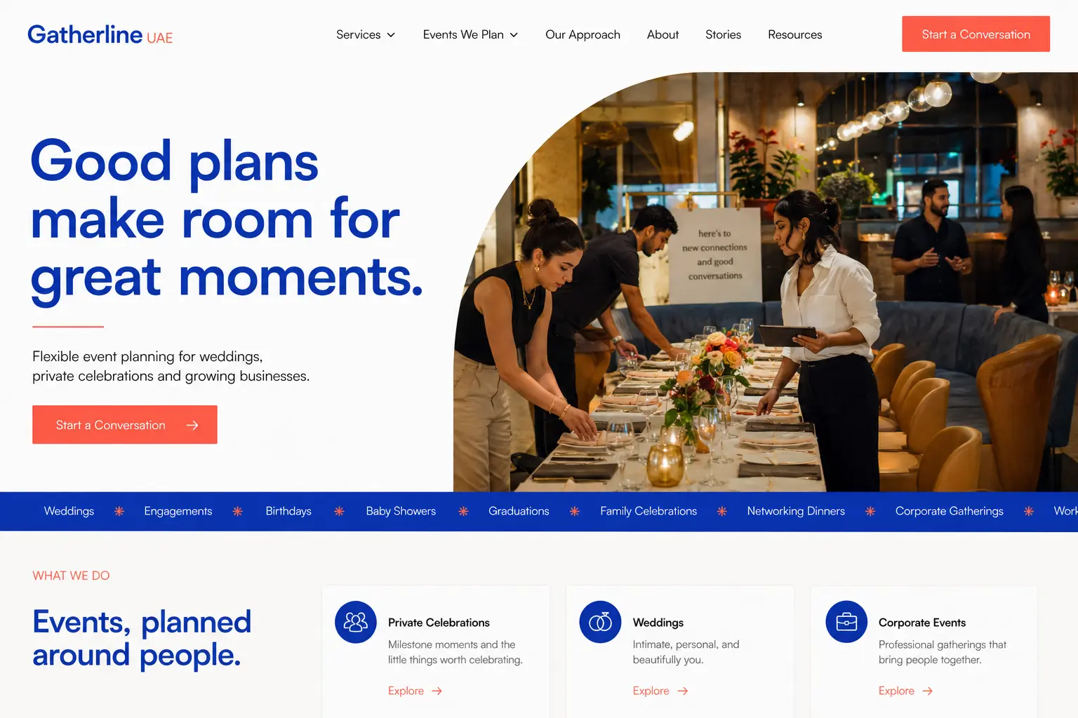 Gatherline UAE event planner portfolio website concept