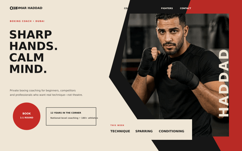 Boxing coach personal portfolio website concept