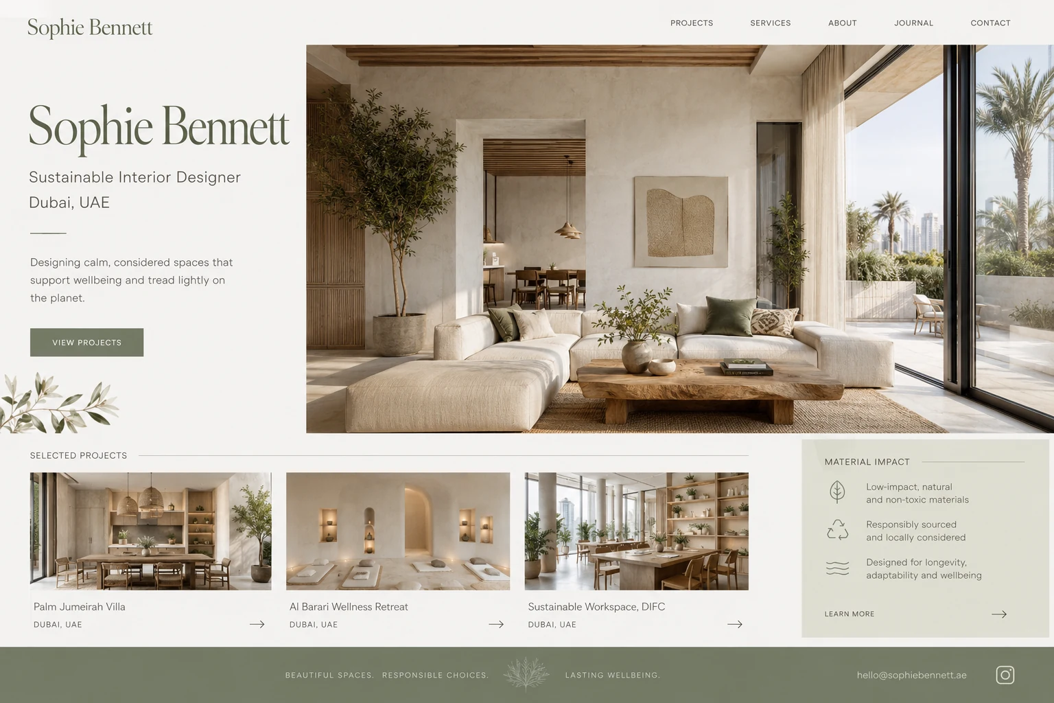 Sophie Bennett sustainable interiors portfolio website concept