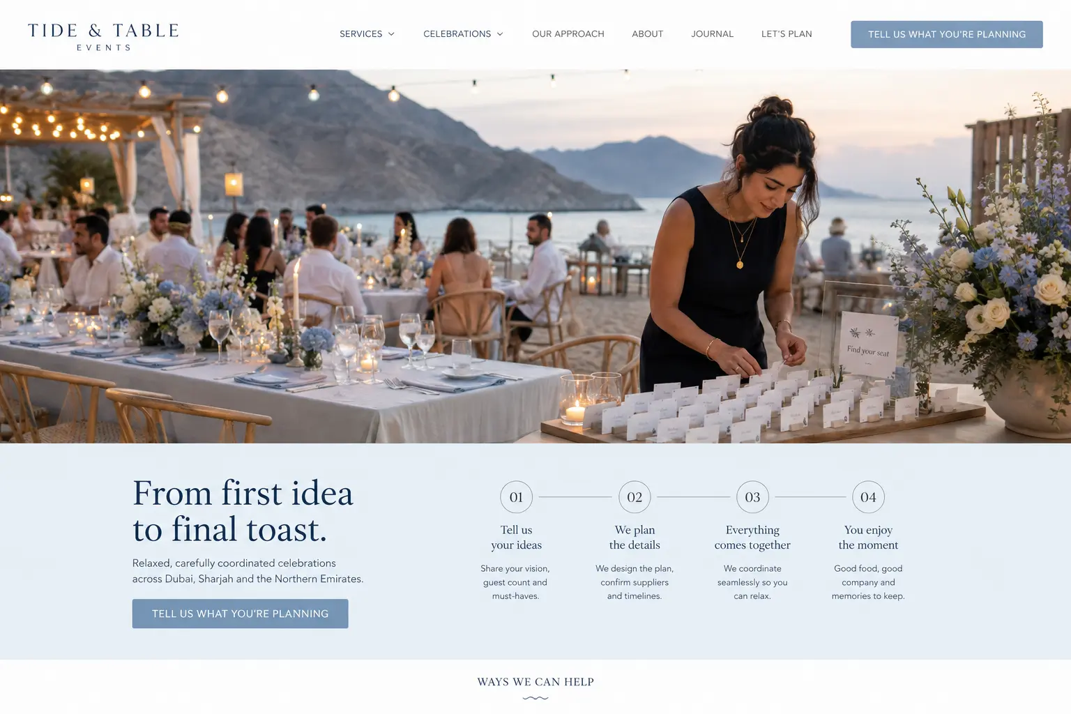 Tide and Table Events portfolio website concept