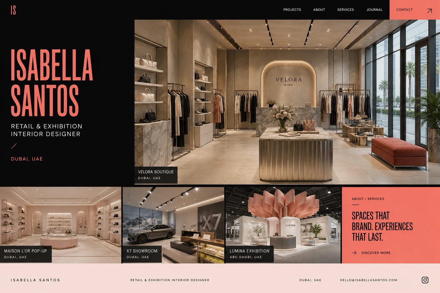 Isabella Santos retail and exhibition interior designer portfolio website concept