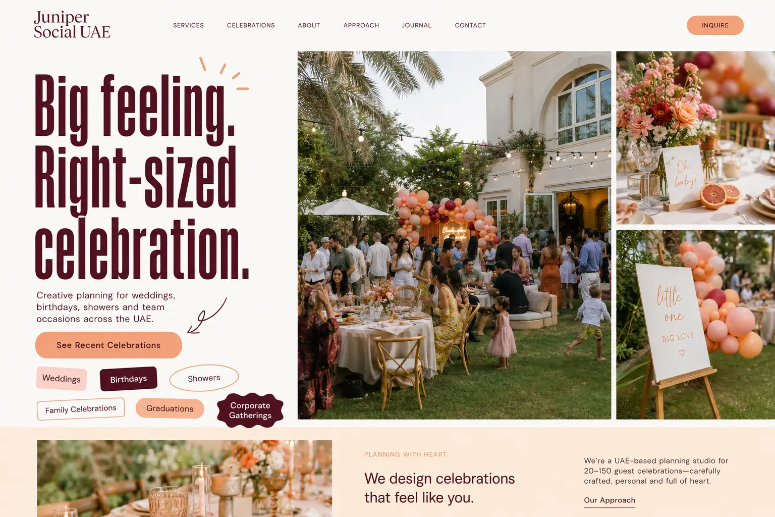 Juniper Social UAE event planner portfolio website concept