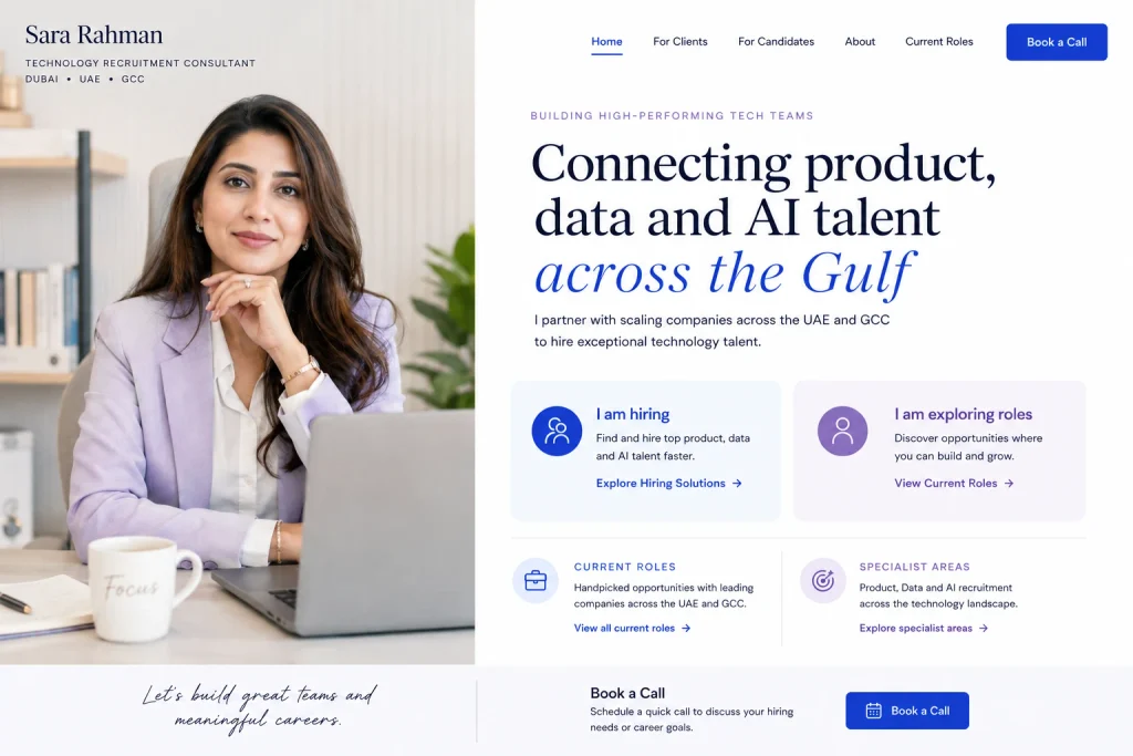 Sara Rahman technology recruitment specialist Dubai portfolio website concept