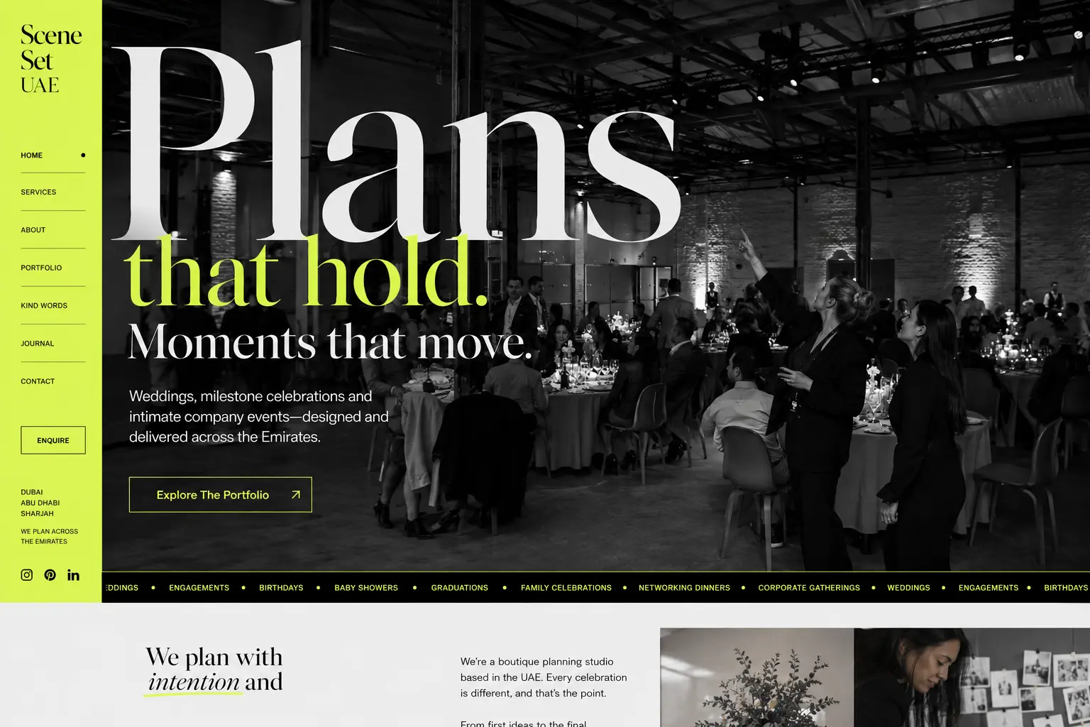 Scene Set UAE event planner portfolio website concept