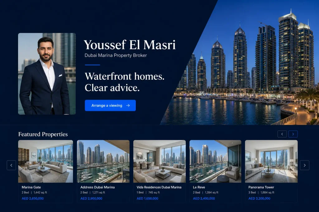 Youssef El Masri Dubai Marina property broker portfolio website concept