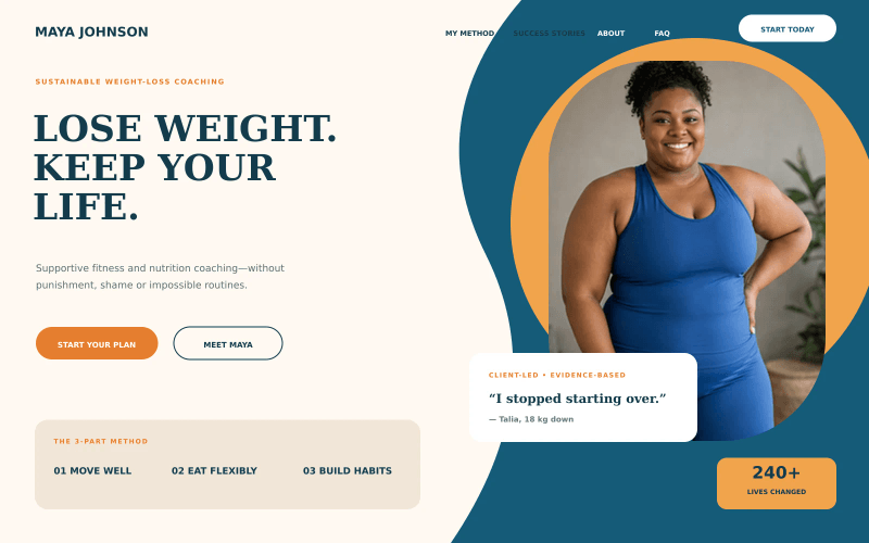 Weight-loss coach personal portfolio website concept