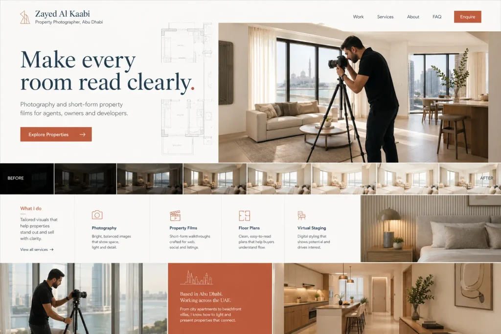Zayed Al Kaabi real estate and property photographer portfolio website concept