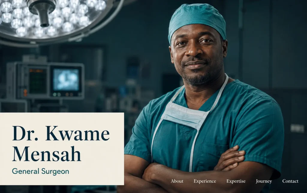 Kwame Mensah general surgeon personal portfolio website concept