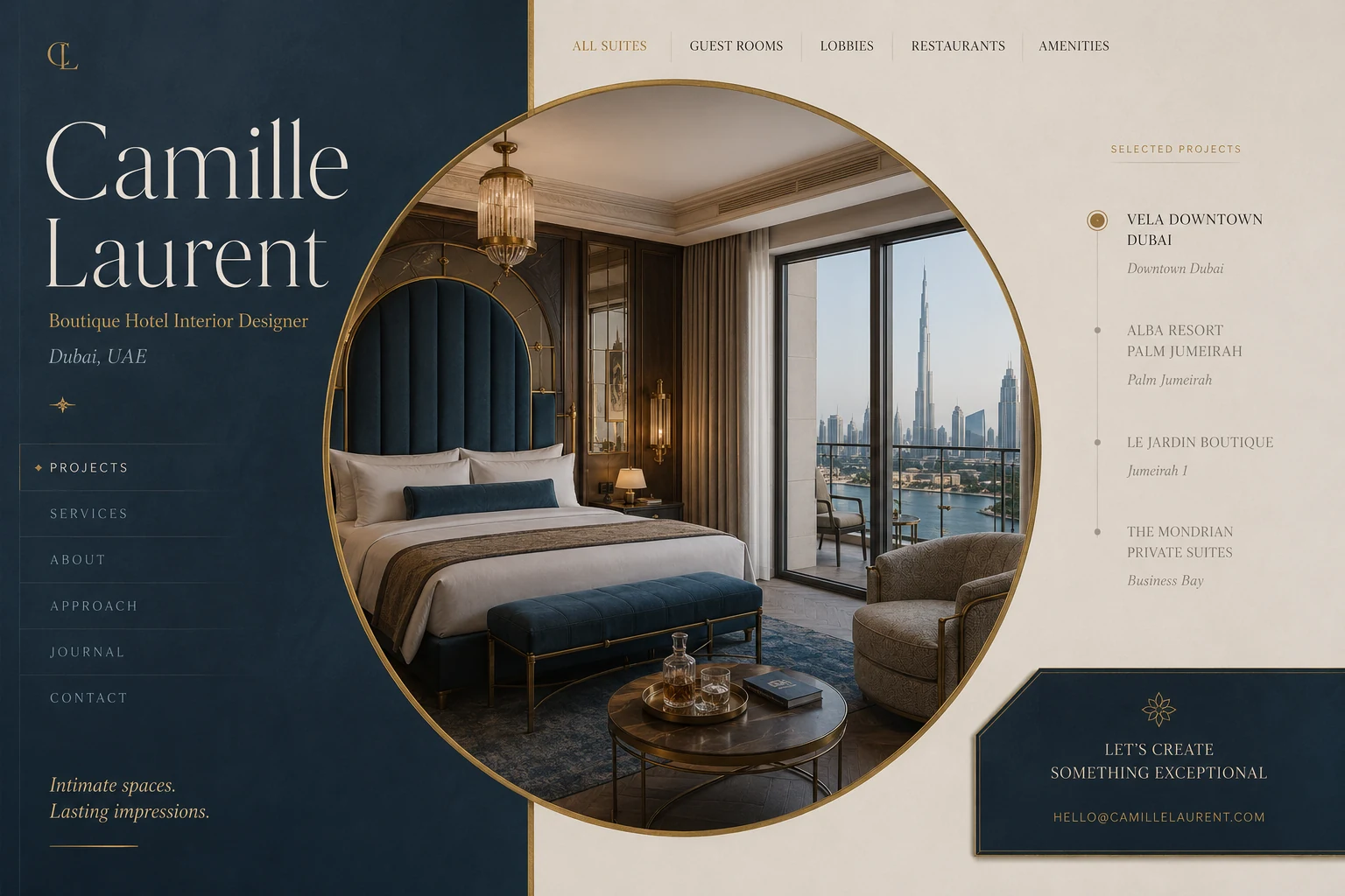 Camille Laurent boutique hotels interior designer portfolio website concept