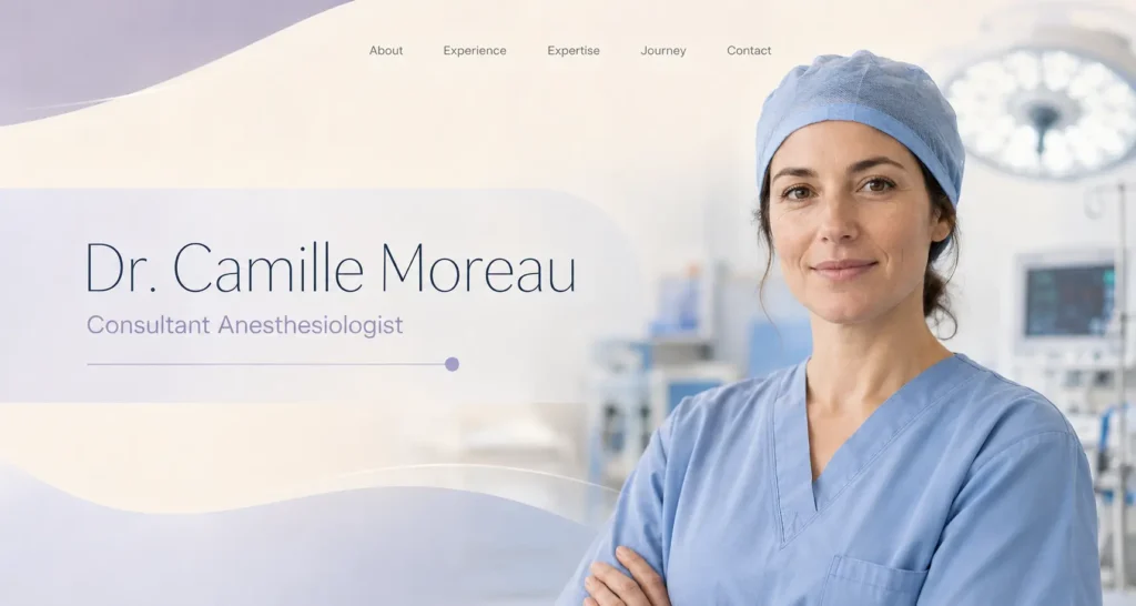 Camille Moreau anesthesiologist personal portfolio website concept