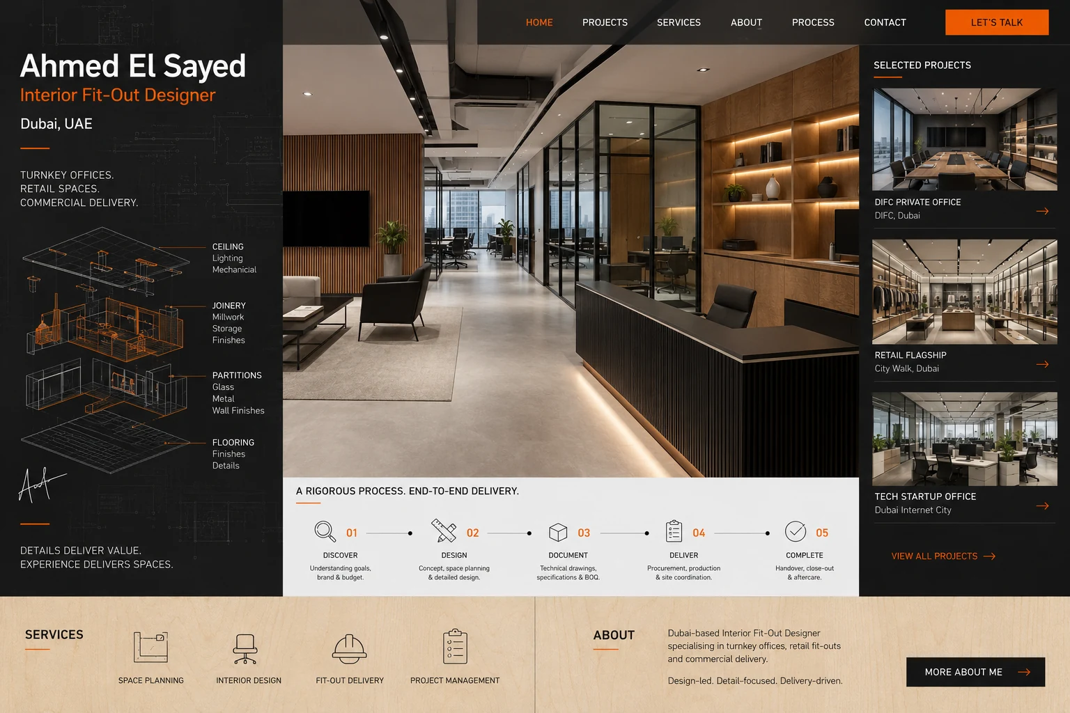 Ahmed El Sayed interior fit-out portfolio website concept