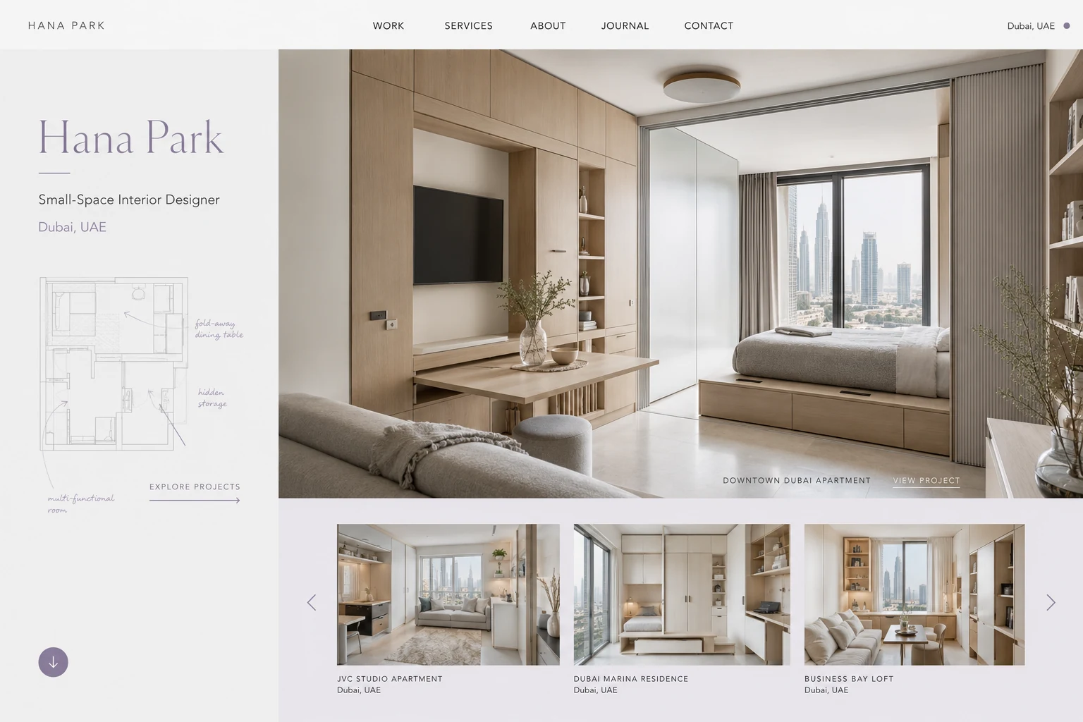 Hana Park small-space interiors portfolio website concept
