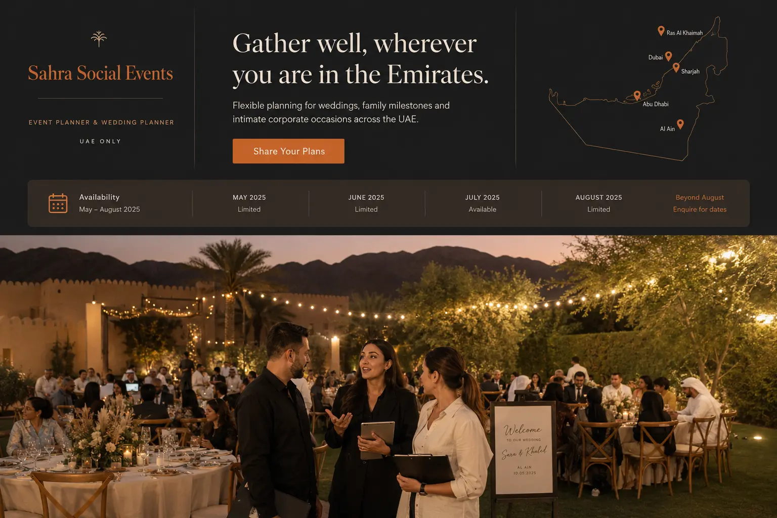 Sahra Social Events portfolio website concept