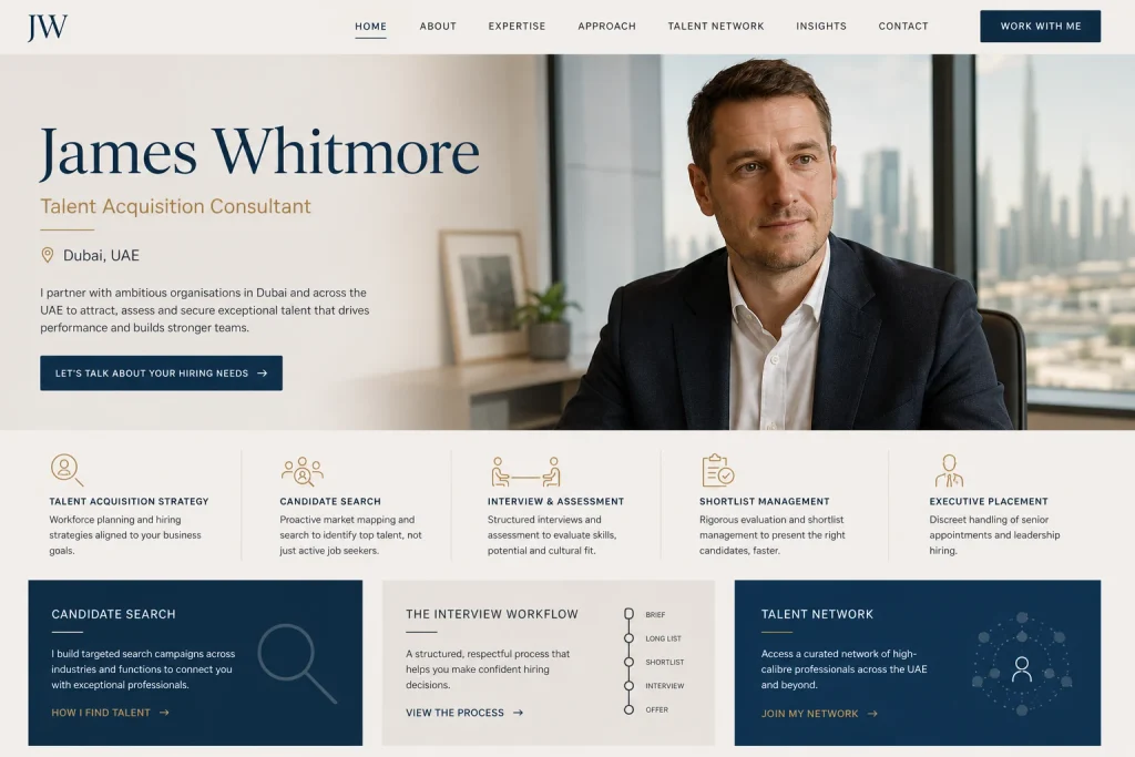 James Whitmore talent acquisition consultant portfolio website concept