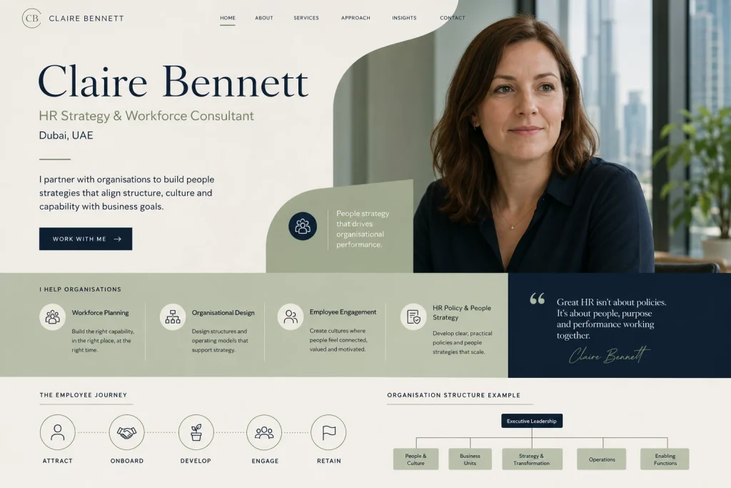 Claire Bennett HR strategy and workforce consultant portfolio website concept