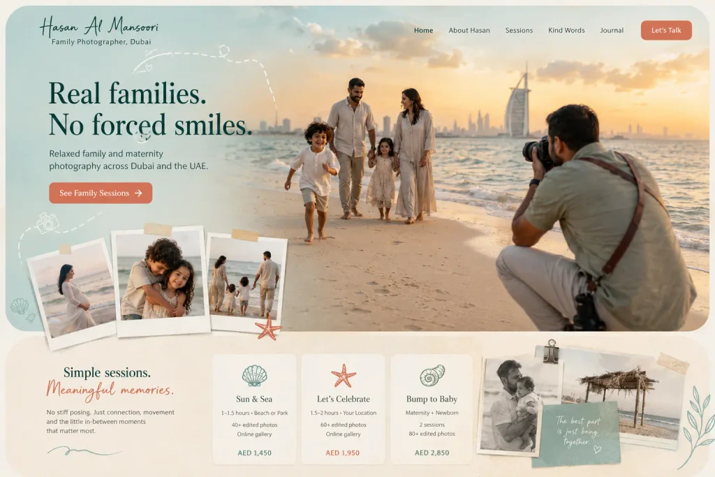 Hasan Al Mansoori family photographer portfolio website concept