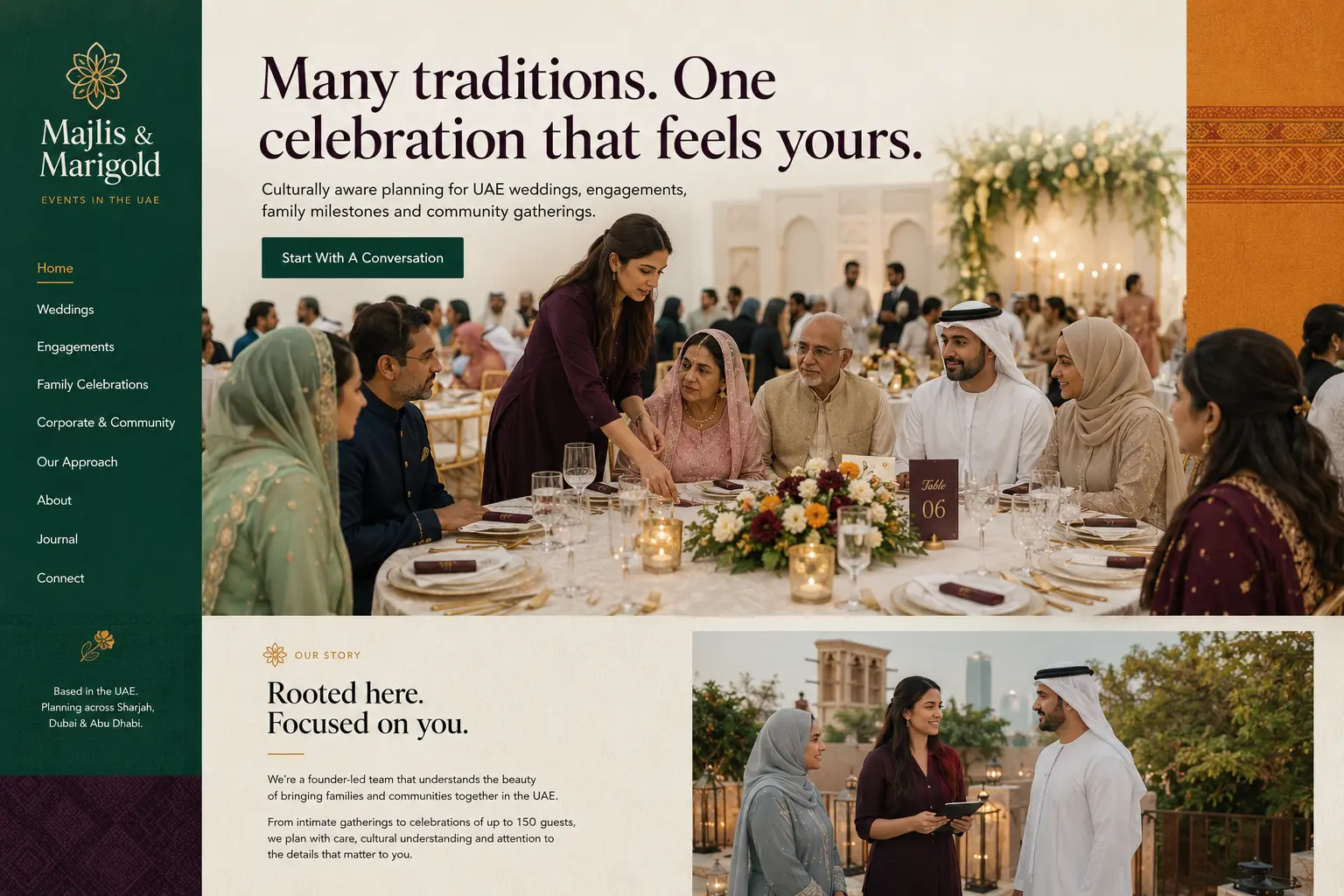 Majlis and Marigold event and wedding planner portfolio website concept