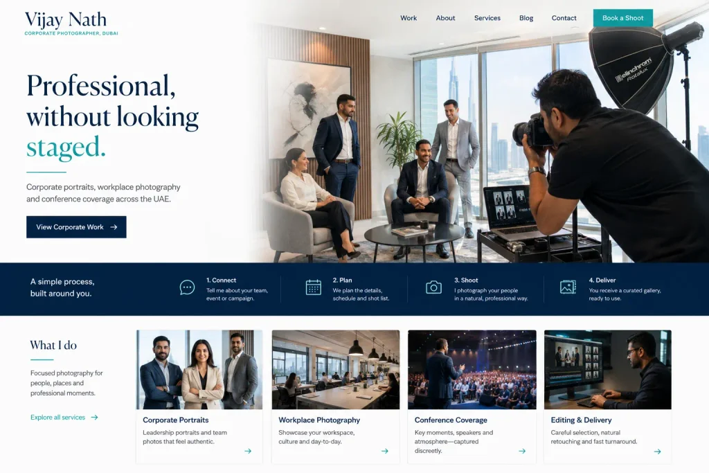 Vijay Nath corporate photographer portfolio website concept