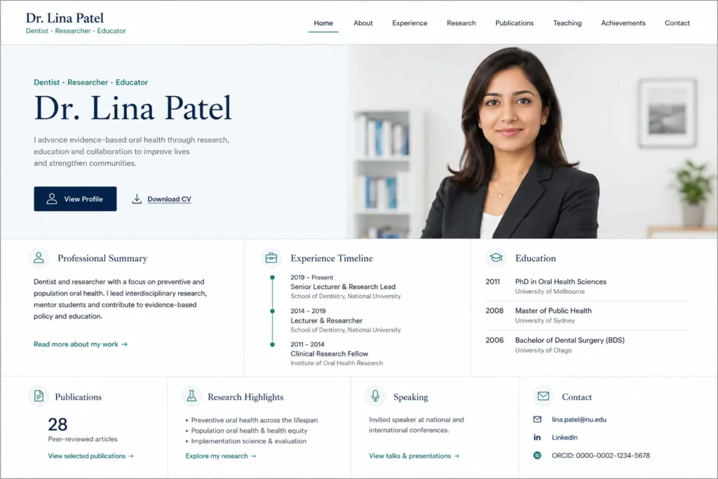 Personal portfolio website concept 09 for a dentist