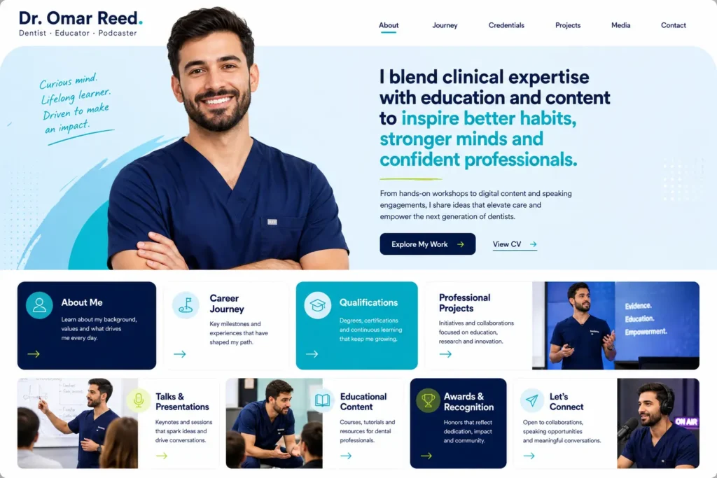 Personal portfolio website concept 02 for a dentist