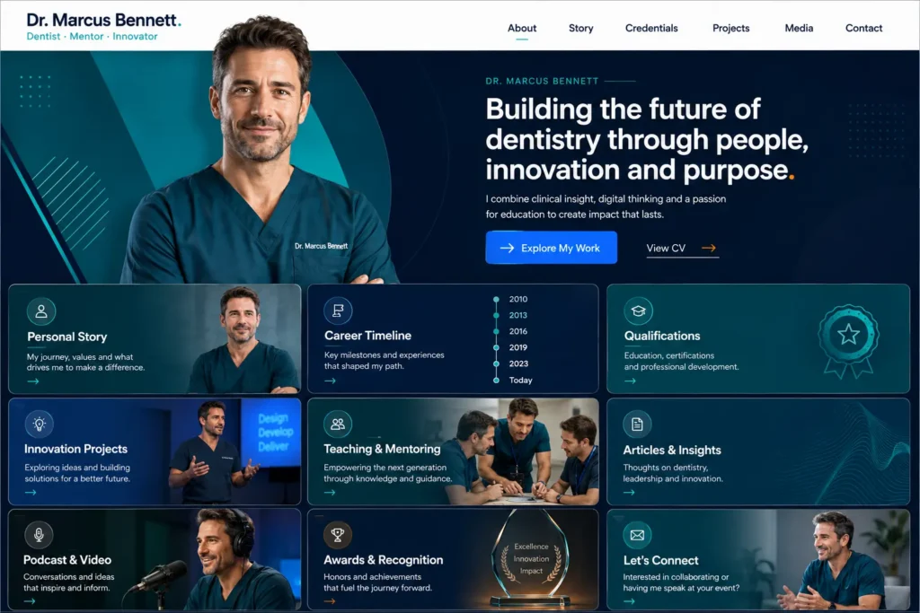 Personal portfolio website concept 08 for a dentist
