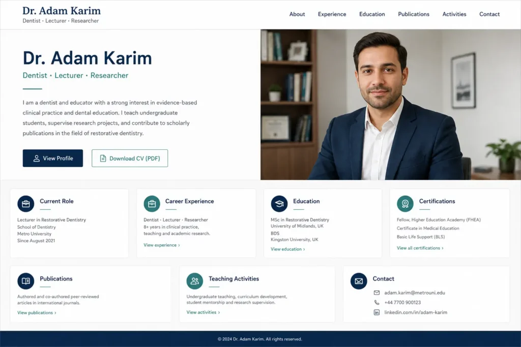 Personal portfolio website concept 03 for a dentist