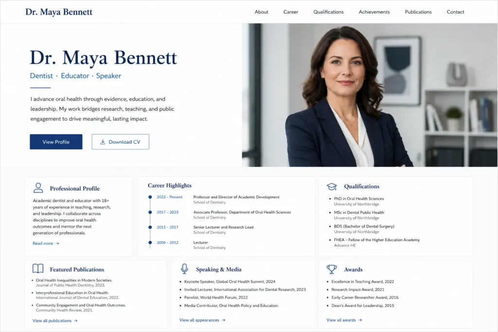 Personal portfolio website concept 05 for a dentist