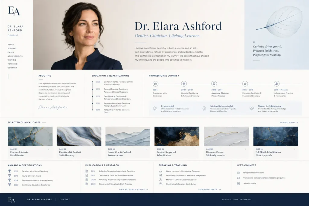 Personal portfolio website concept 18 for a dentist