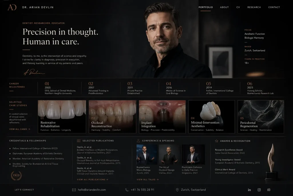 Personal portfolio website concept 12 for a dentist
