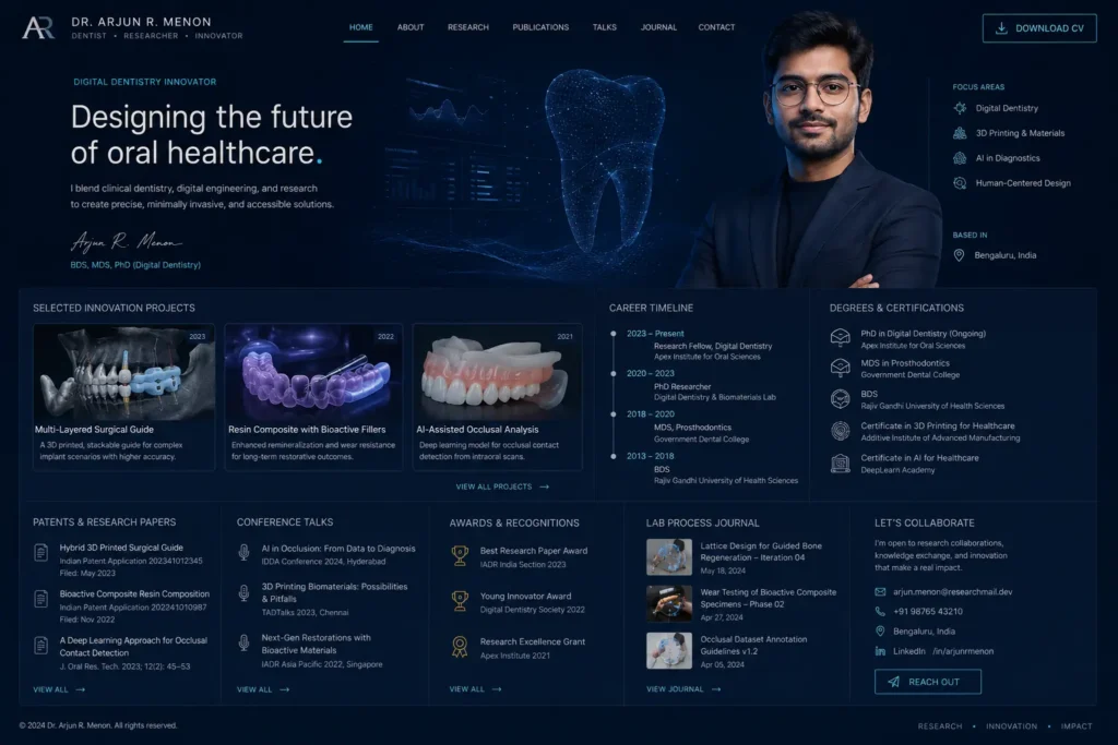 Personal portfolio website concept 14 for a dentist
