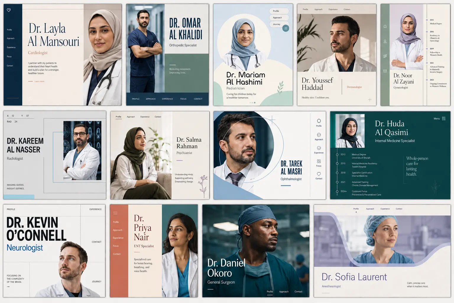 Collection of responsive personal portfolio website concepts for doctors