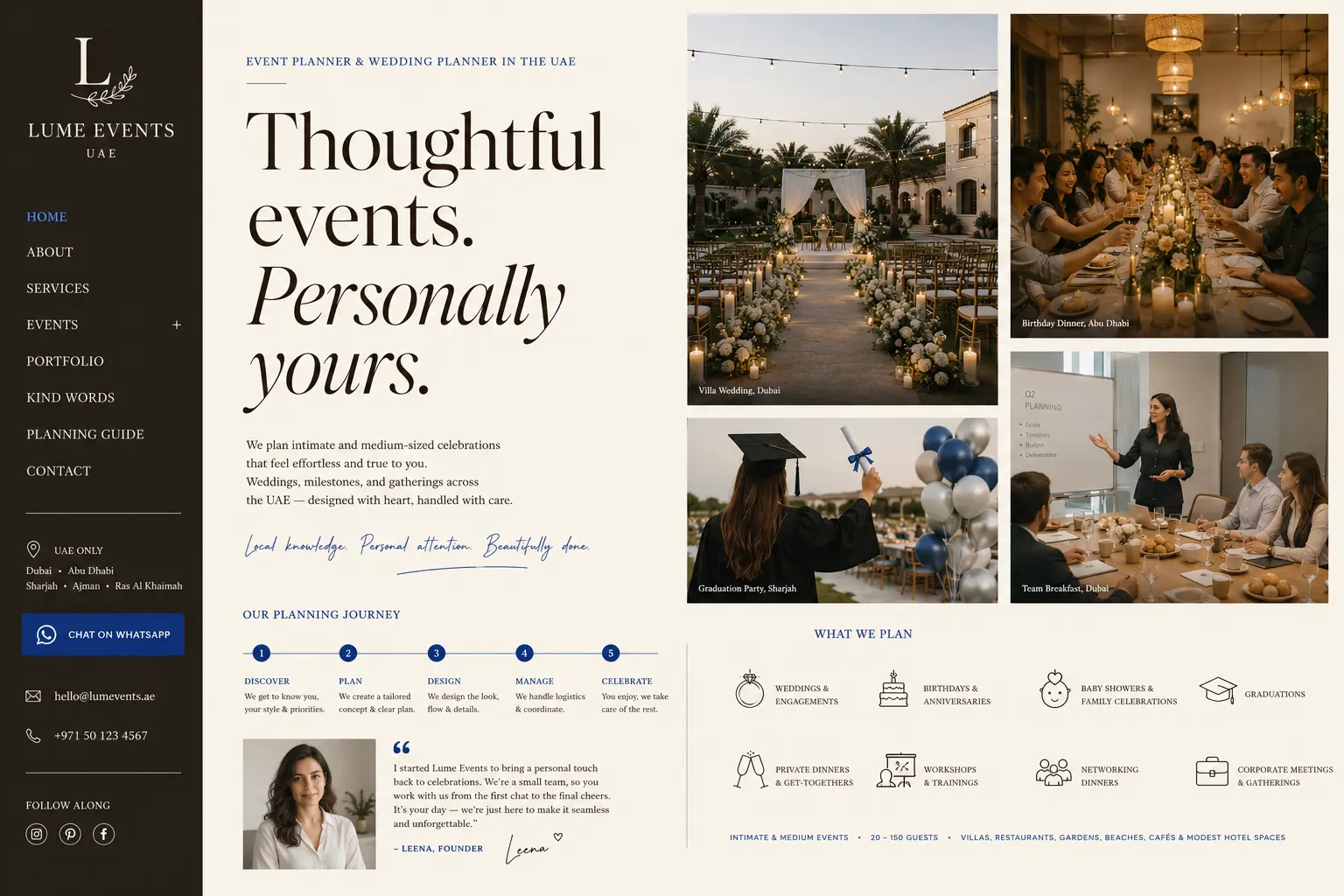 Event planner personal portfolio website concept 01