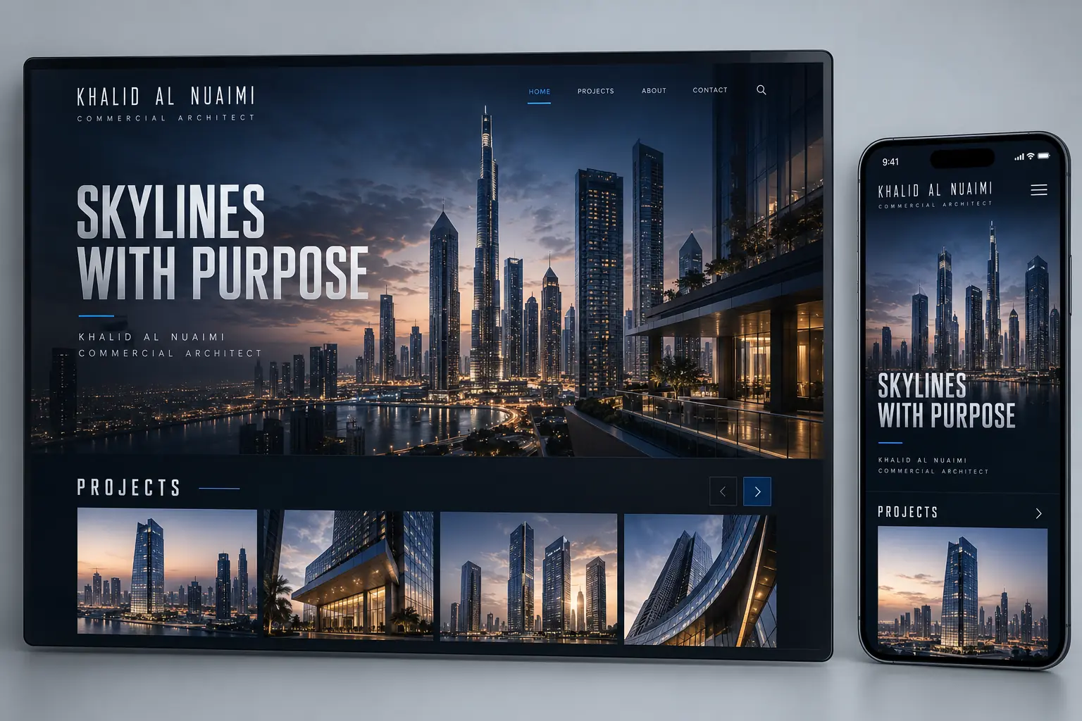 Khalid Al Nuaimi commercial high-rise architect personal portfolio website concept