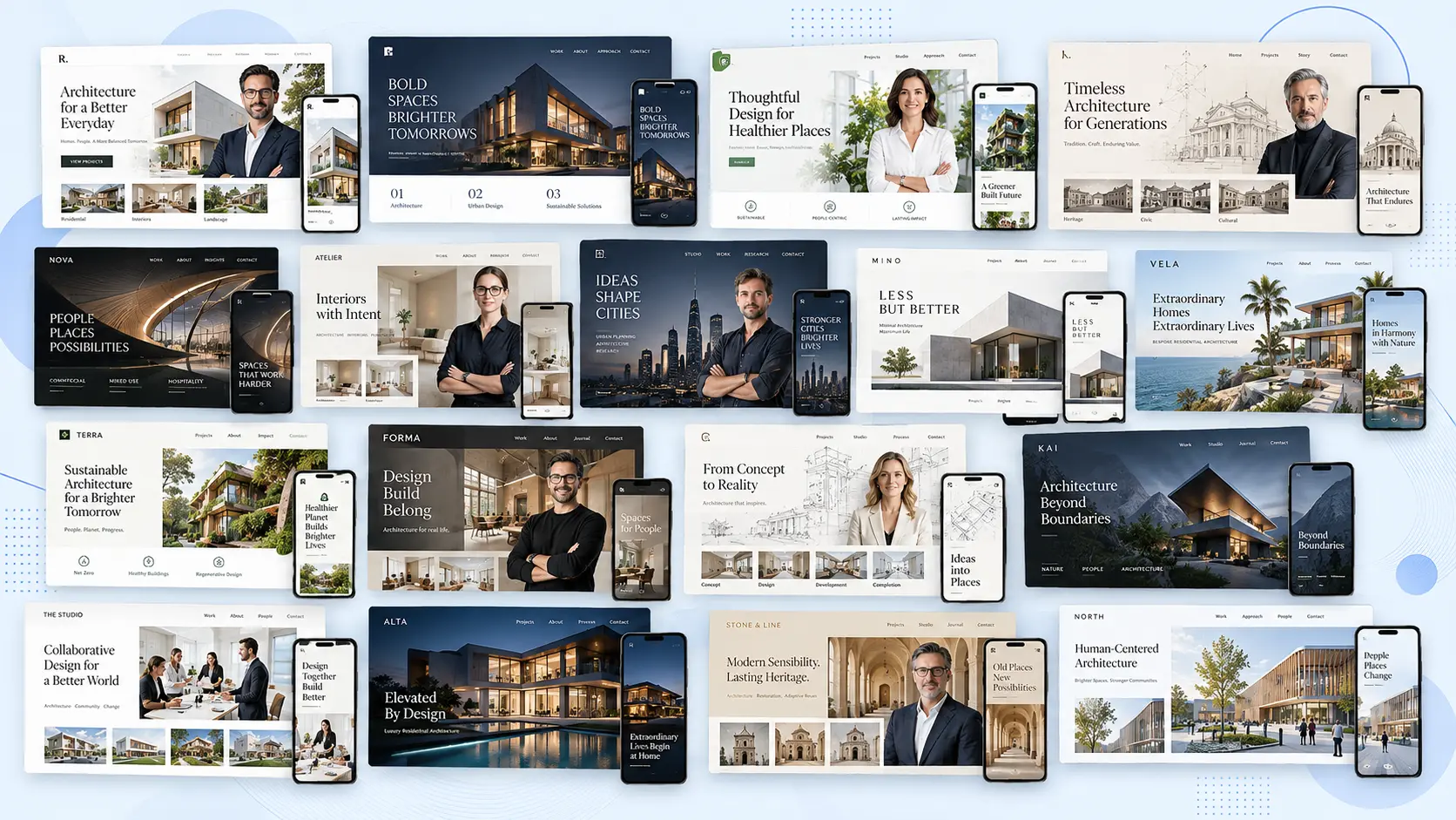 Collection of responsive personal portfolio website concepts for architects